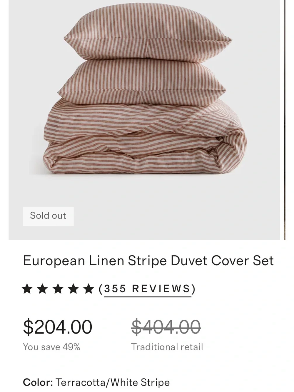 Quince Terracotta and White Stripe Linen Duvet Cover